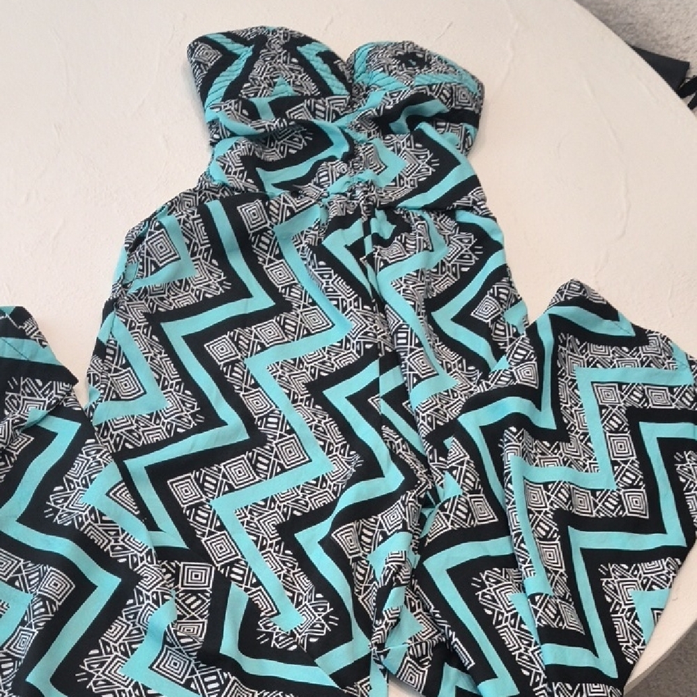 Black and Teal Strapless Maxi Dress
